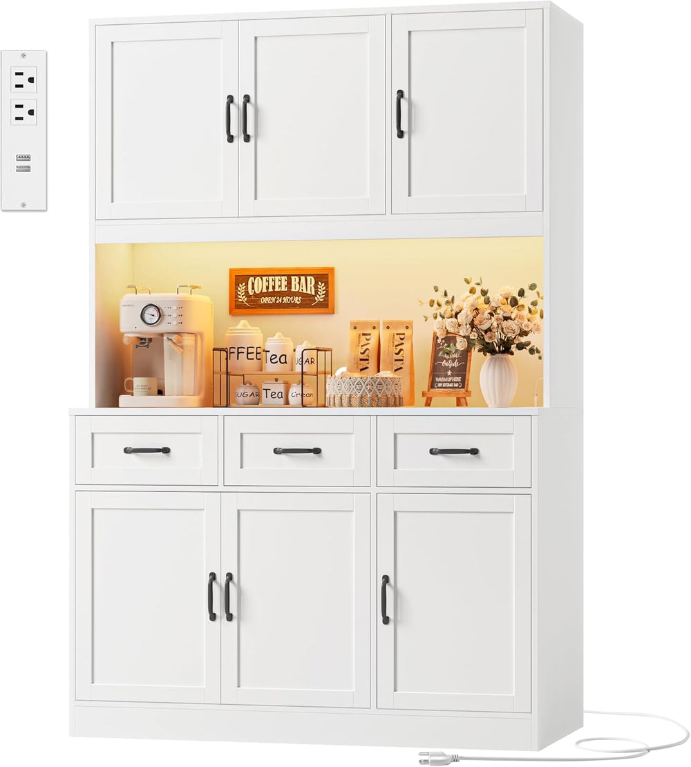 HOSTACK Kitchen Pantry Storage Cabinet, Tall Kitchen Hutch Cabinet, White