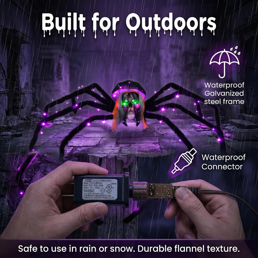 52" Halloween Giant Skull Face Spider, Lighted Outdoor Decoration with F...
