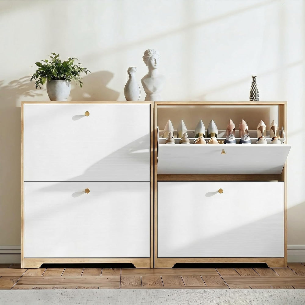 Nicetree Shoe Cabinet with 2 Flip Drawers, Narrow Shoe Organizer Cabinet, Fre...