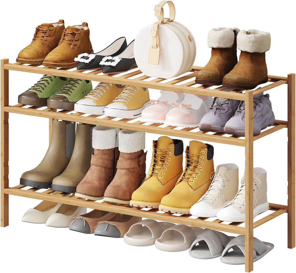 3-Tier Long Shoe Rack for Closet, Adjustable Height Shelves, 33-Inch