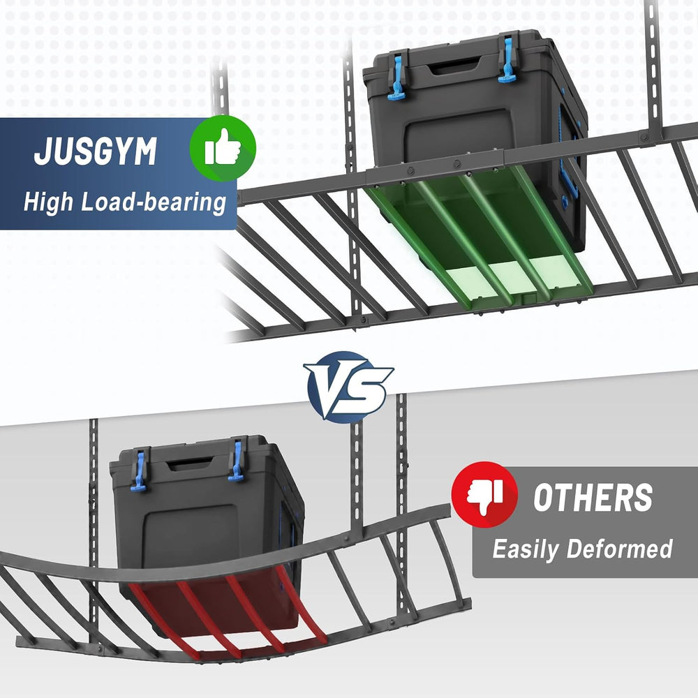 Jusgym 4x8FT Overhead Garage Ceiling Storage Rack with 6 Hooks