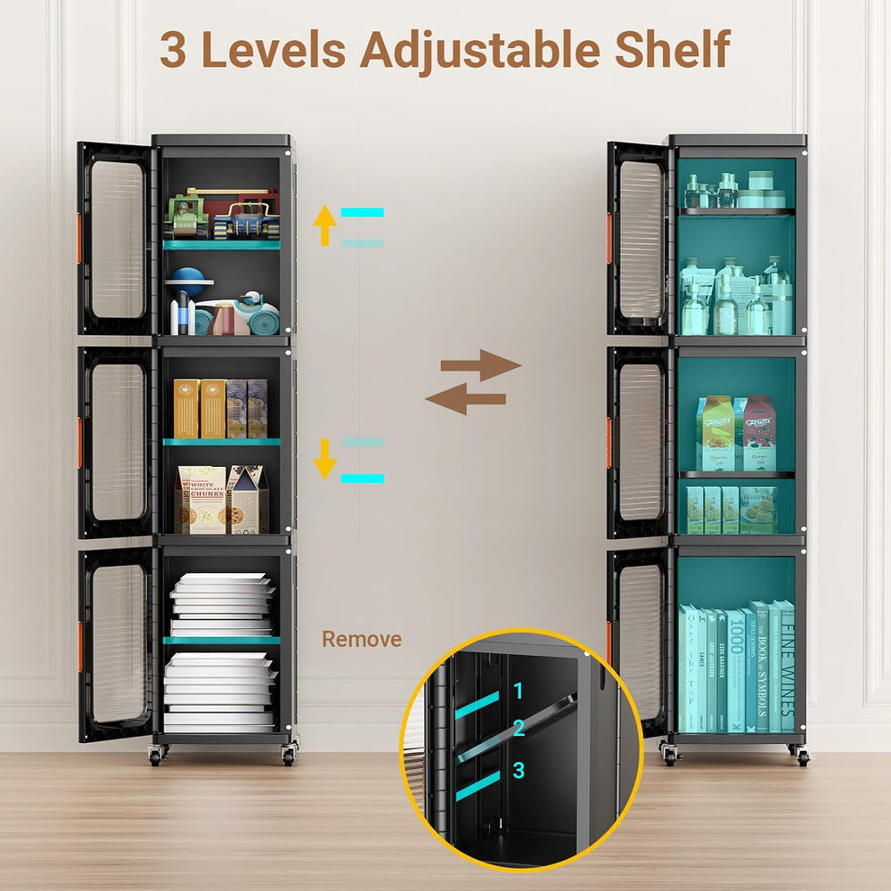 BROVIEW 3-Tier Tall Narrow Storage Cabinet Organizer, Slim Bathroom Cabinets ...