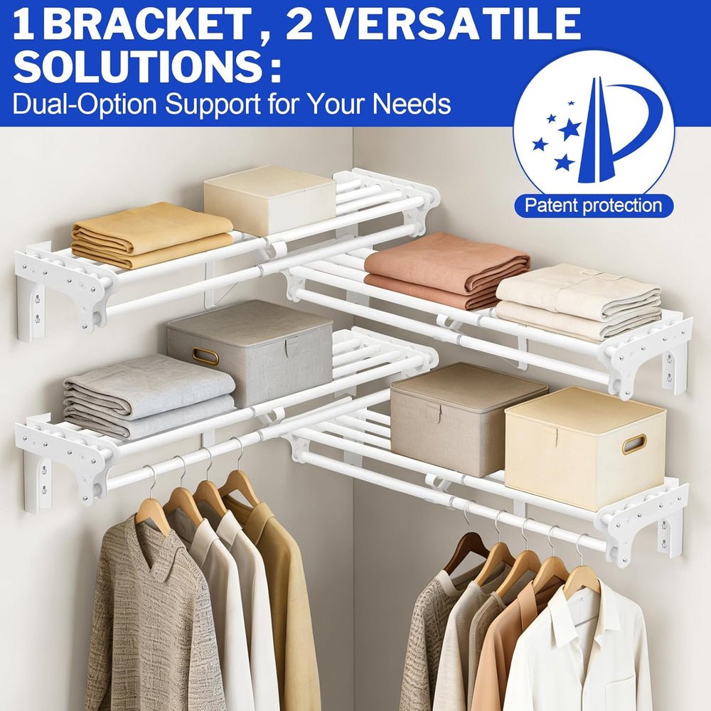 Closet Shelf with Hanging Rod, 28-48'' Expandable Closet Rod with Shelf