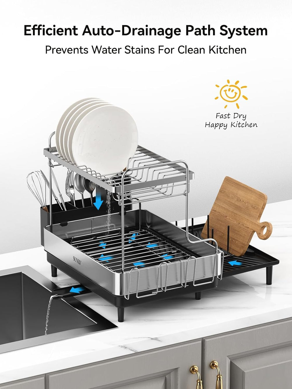 SUNLY 2 Tier Dish Drying Rack, Extra Large Dish Rack, Expandable Dish Racks f...
