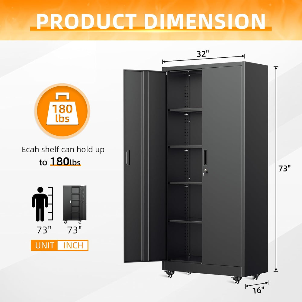 Bonusall Garage Cabinets with Wheels, 73" H Metal Locking Cabinet with 2...