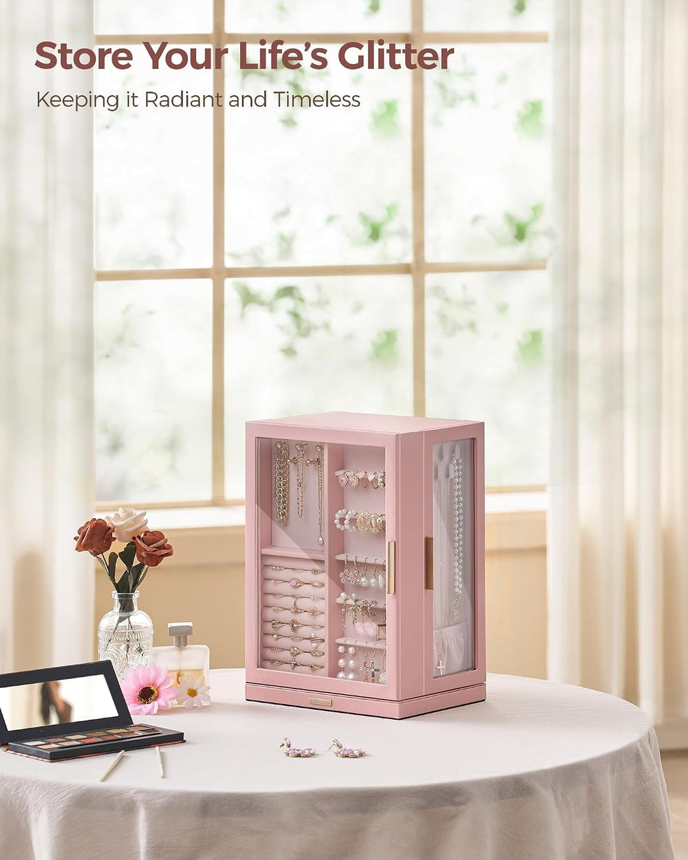 Glimmloop 360° Rotating Jewelry Box with 7 Drawers, Spacious Vertical Jewelry...