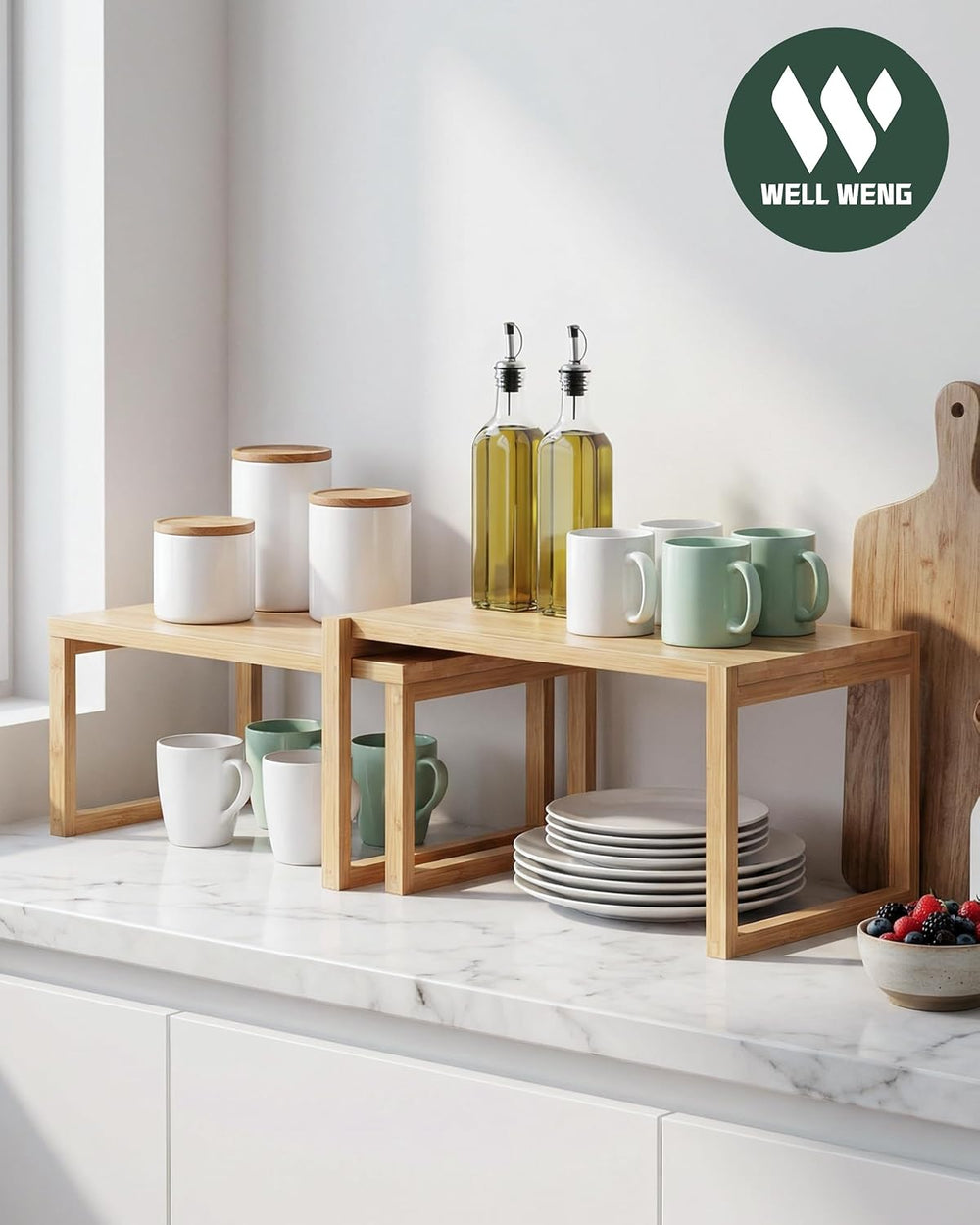 Bamboo Cabinet Organizer Shelf, Kitchen Shelf Organizer,2 Packs