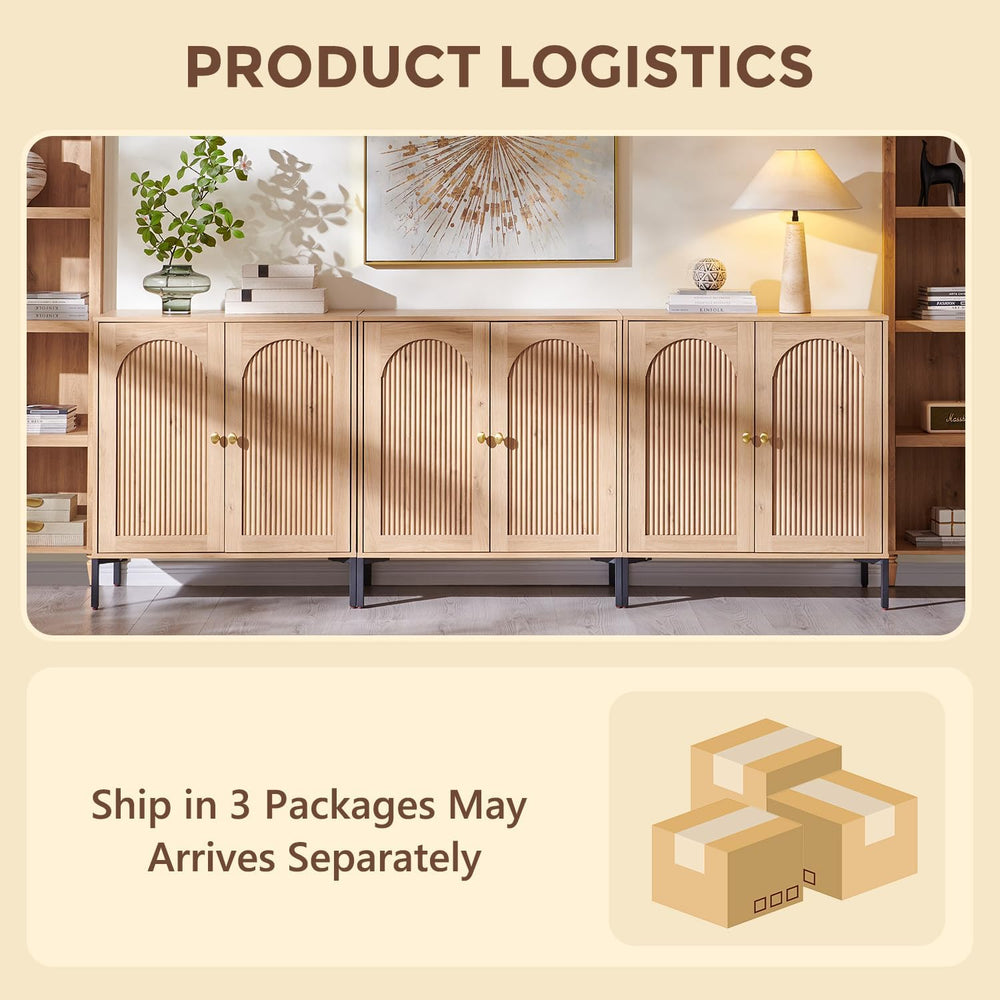 IFGET 92.63" W Modern Arched Sideboard Buffet Cabinet with Storage, Natural
