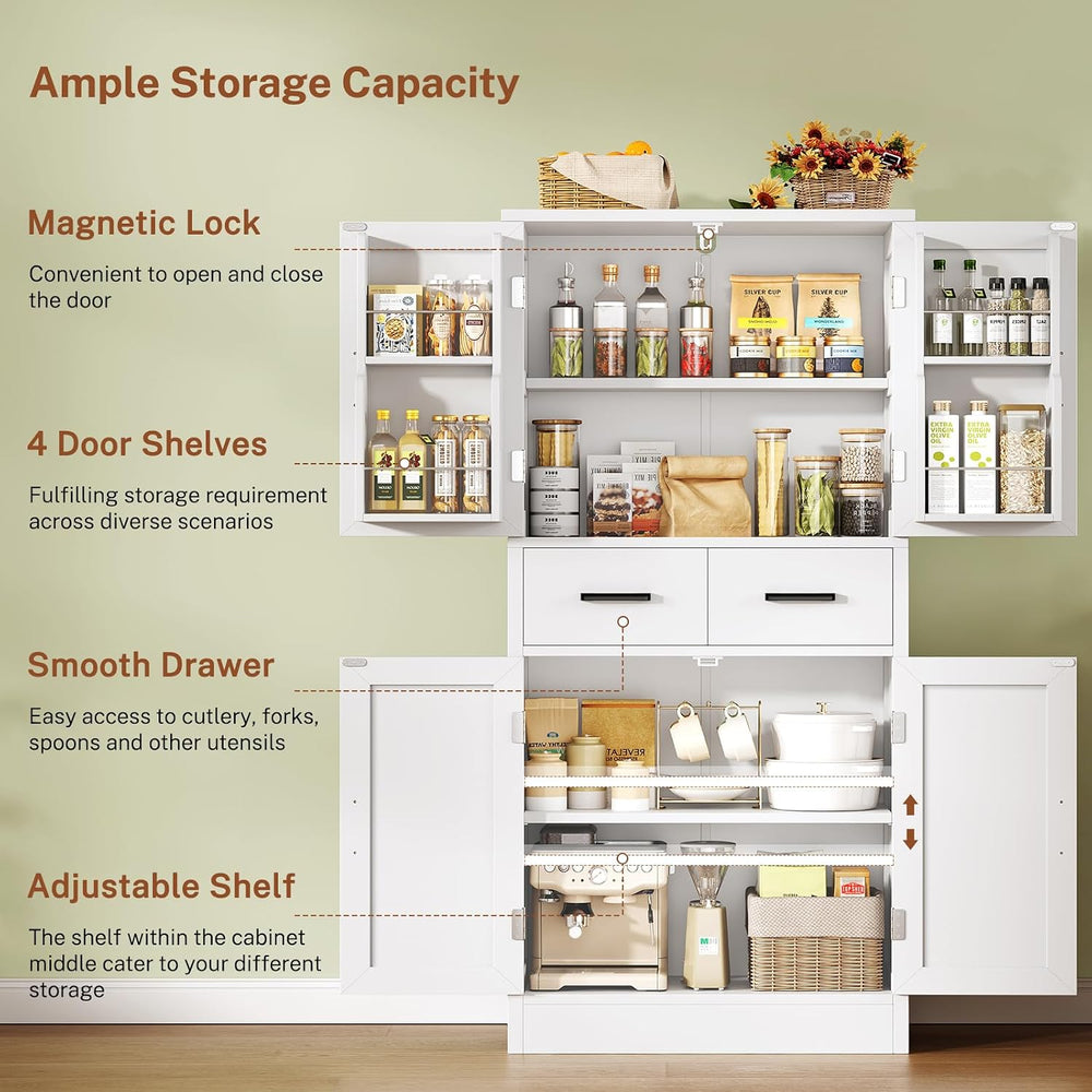 Pantry Cabinet with 4 Doors, Kitchen Storage Cabinet with Door Shelves,