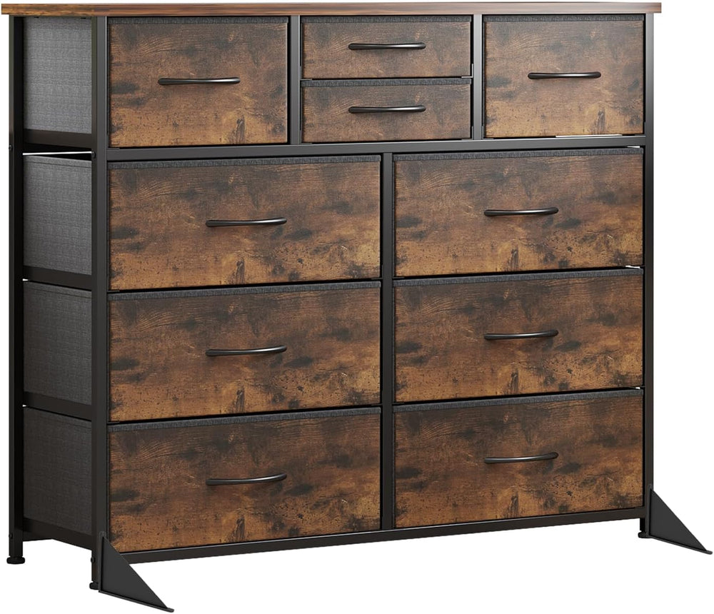 LUMTOK 10 Drawers Dresser with Fabric Bins for Bedroom,Closets，Rustic Brown