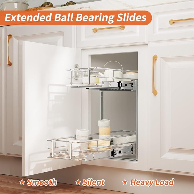 ROOMTEC Individual Pull Out Cabinet Organizer, 2 Tier Spice Rack Organizer