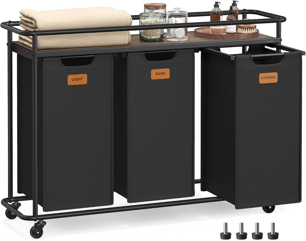 VASAGLE Laundry Sorter with Wheels, Portable Rolling Cart, 39.6 Gal.(150 L)