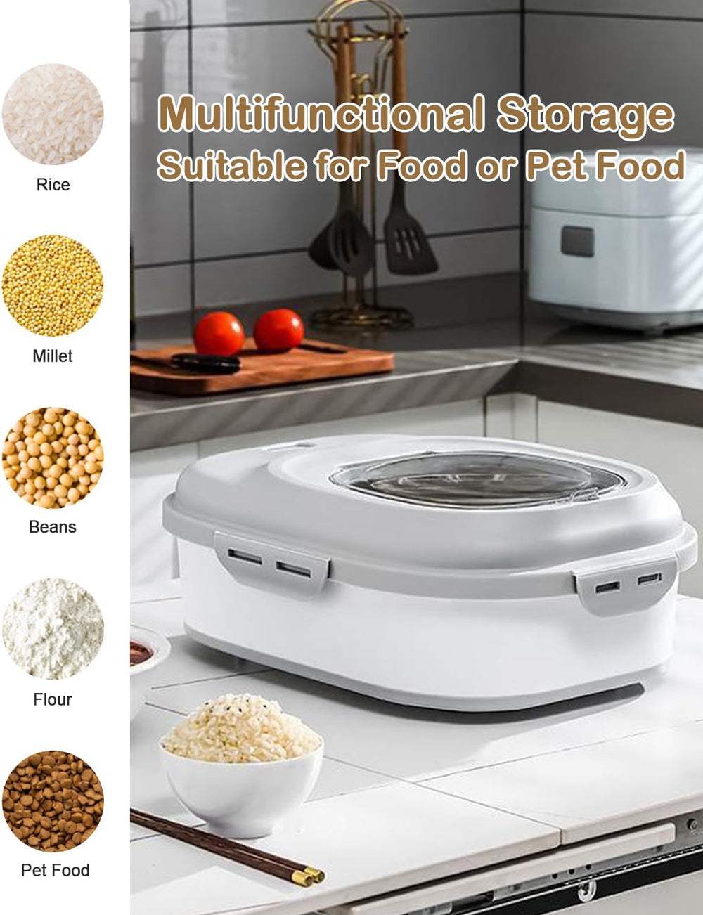 20-50 Lbs Airtight Food Storage Container Wheels,Collapsible Rice Container