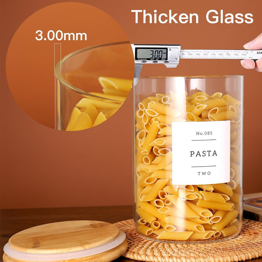 CZZGSM Set of 6 Glass Flour and Sugar jars with 132 Kitchen Pantry Labels - T...