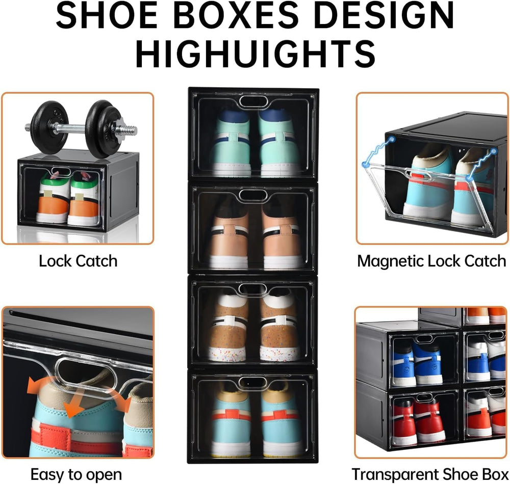 INSTY 12 Pack Large Shoe Storage Box, Clear Shoe Storage Organizer with Magne...