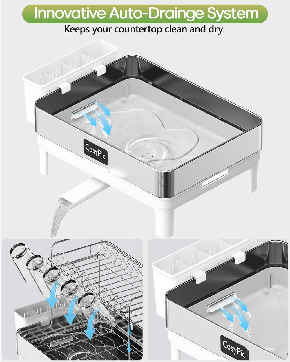 2 Tier Dish Drying Rack, Thicker Premium 304 Stainless Steel Dish Racks for K...