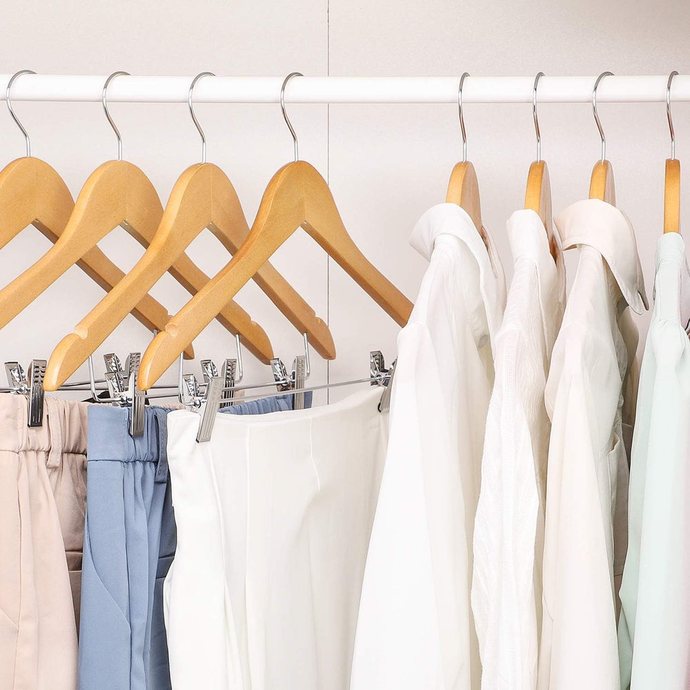 HOUSE DAY Wooden Hangers with Clips 72 Pack, Suit & Pants Hangers, Natural