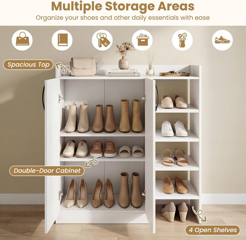 GOFLAME Shoe Cabinet with Doors, Modern Shoe Rack Organizer with 2 Adjustable...