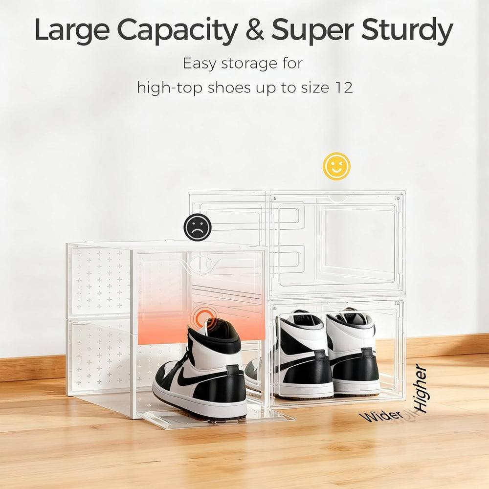 Pinkpum Upgraded Hard Shoe Storage Box 12 Pack XL Clear Shoe Organizer