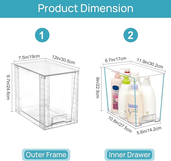 Vtopmart 2 Pack Clear Stackable Storage Drawers, 9.7" High Plastic Organ...