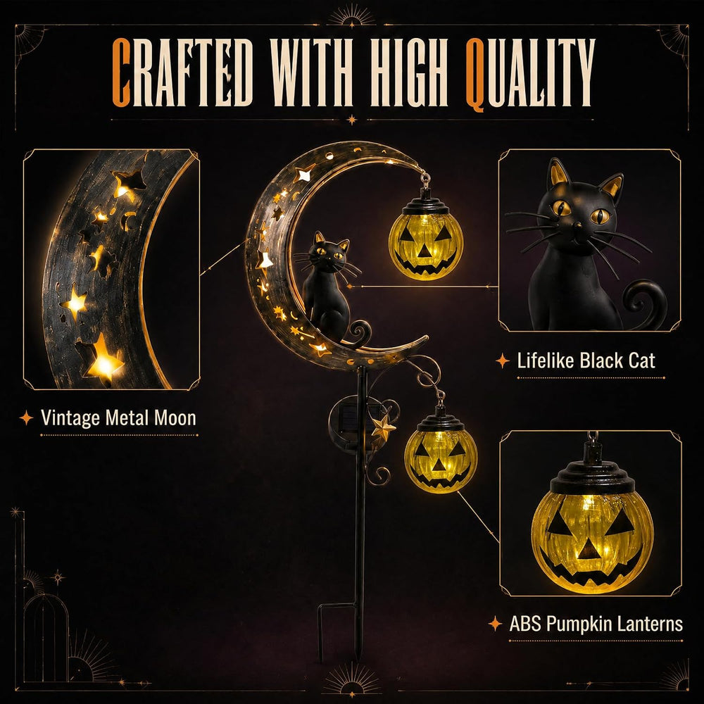 2 Pack Solar Halloween Pumpkin Moon Black Cat Garden Stake Lights Outdoor