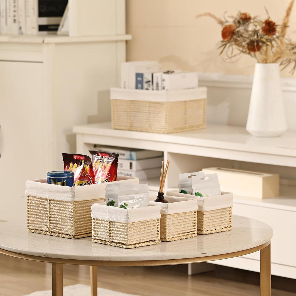 Vagusicc Wicker Storage Basket, Hand-Woven Paper Rope Basket, Rectangular Sma...