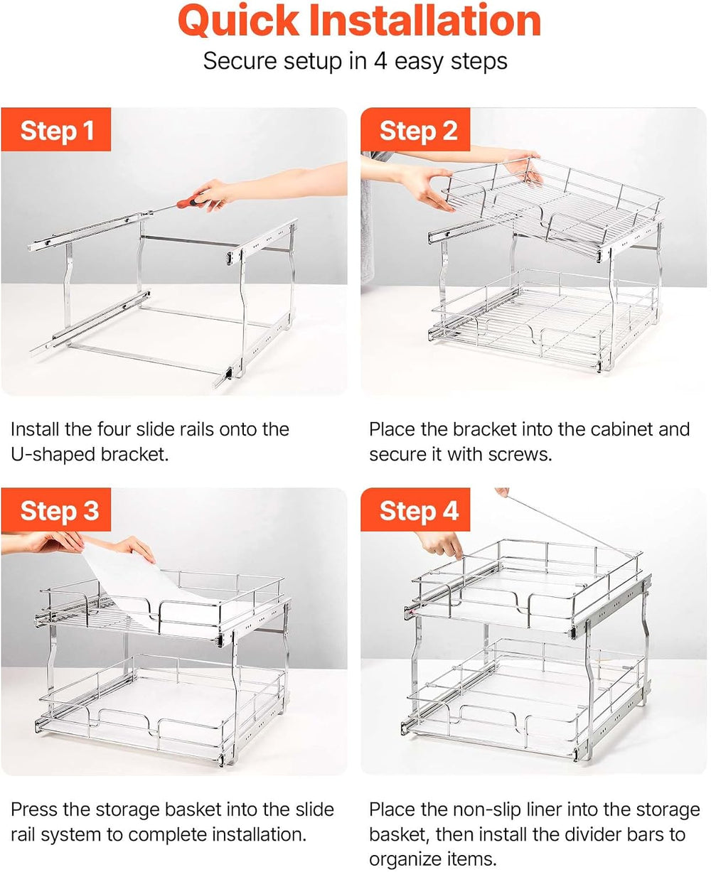 VEVOR 2 Tier Pull Out Cabinet Organizer 16.97"W x 21.22"D Slide Out...