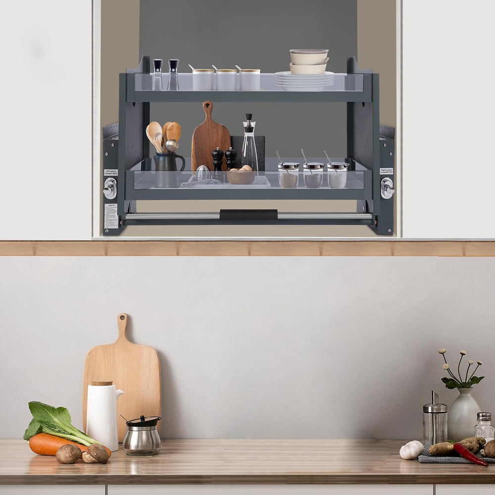 Pull Down Shelf for Kitchen Upper Cabinet,2-Tier Pull Down Cabinet Organizer,...