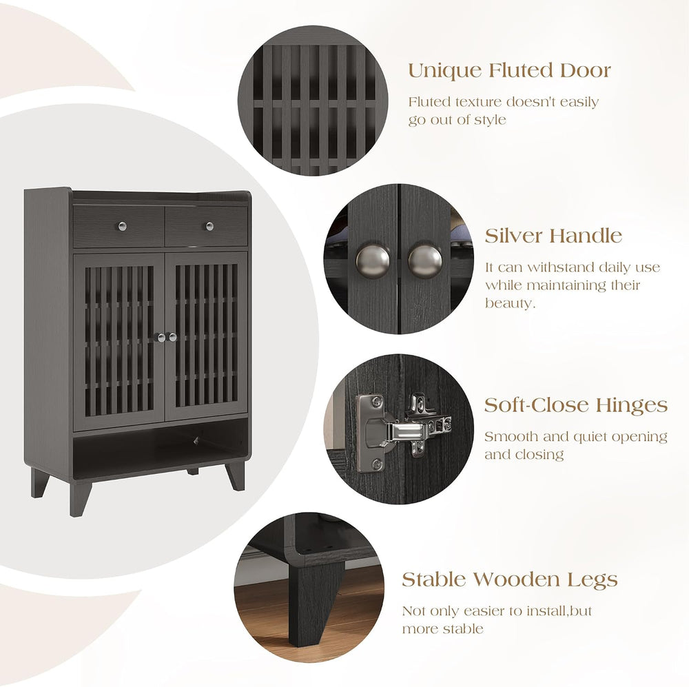 Shoe Cabinet, 43.9" Tall Shoe Storage Cabinet with 2 Doors & Drawer