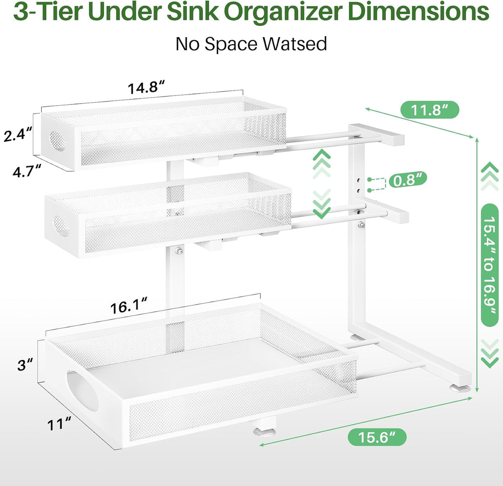 Kitstorack Under Sink Organizer 3-Tier Slide Out Drawer for Bathroom 1-Pack