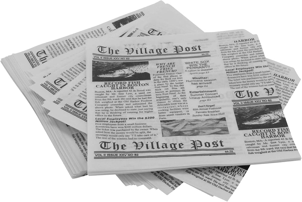 G.E.T. 4-T3000 White Newspaper Theme Cone Basket Liner / Deli Wrap Paper Pape...