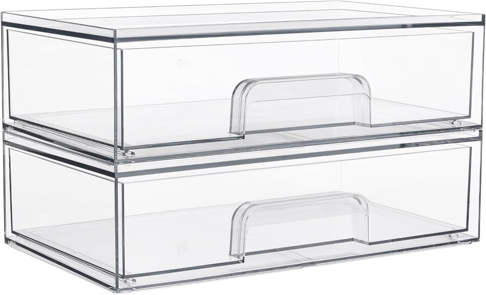 Vtopmart Clear Stackable Storage Drawers, 2 Pack Wide Plastic Organizers