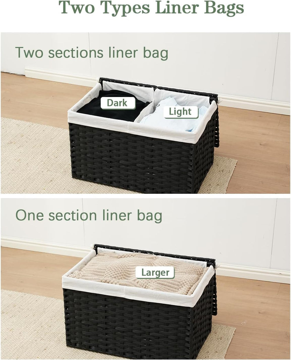 Storage Basket with Lid PE Rattan Woven Storage Bins, 65L Black