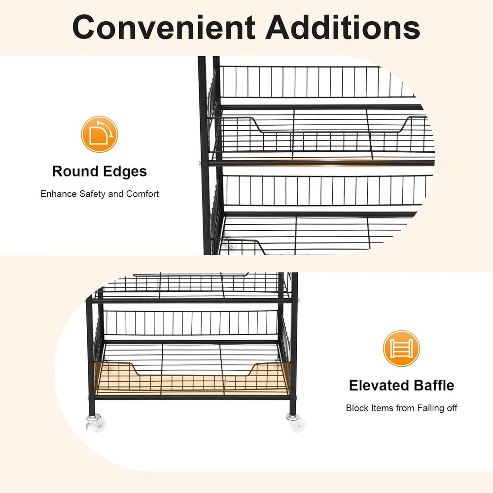 4 Tier Snack Rack Display Stand, Metal Retail Display Rack with Wheels and 5 ...