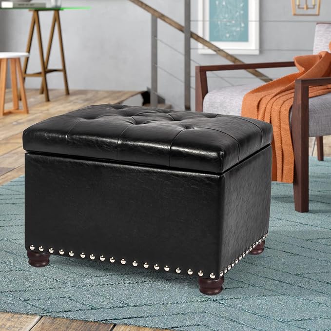 24'' Leather Storage Ottoman Rectangular Foot Rest Stool