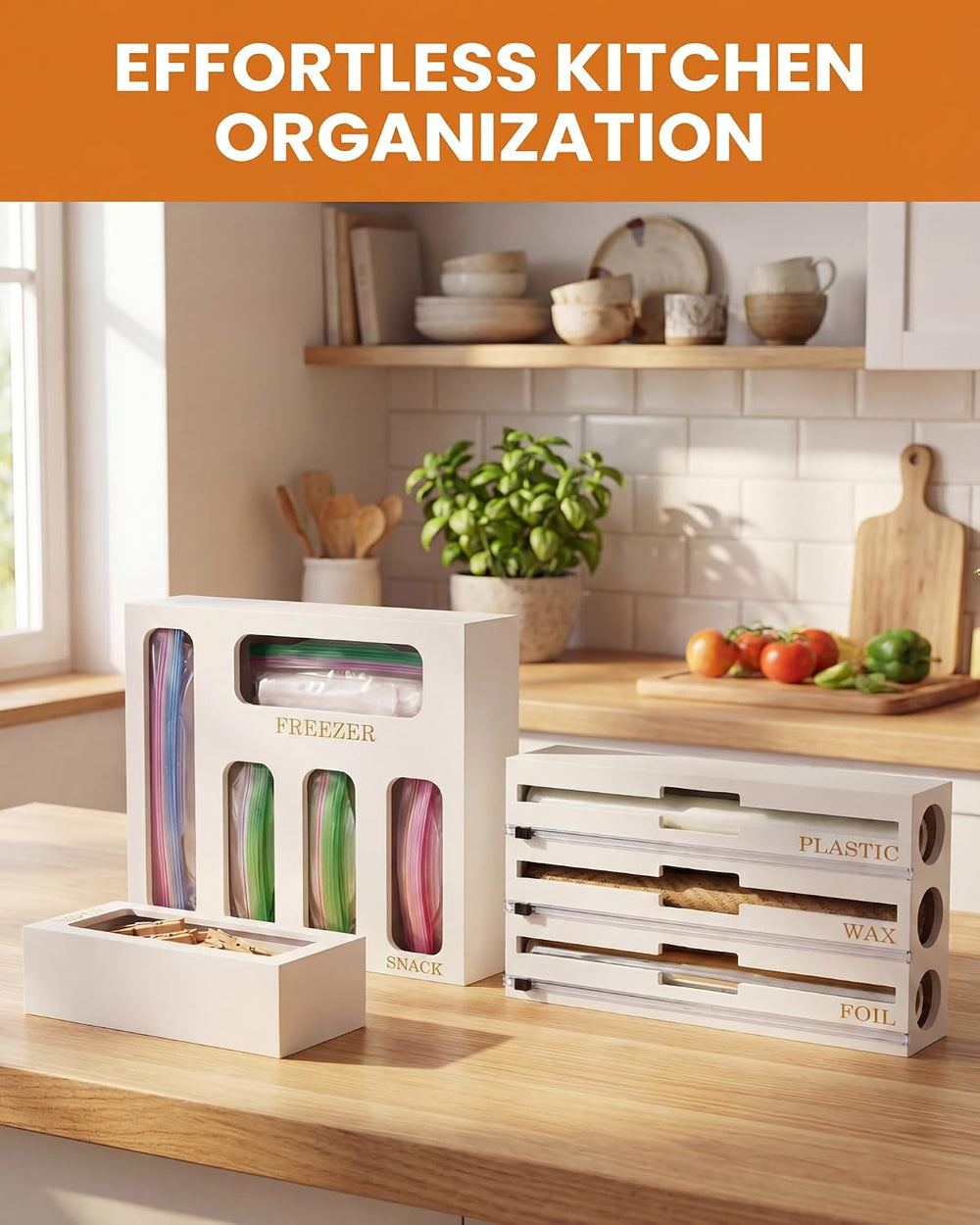 Bamboo Foil and Plastic Wrap Organizer for Kitchen Drawer, 9 in 1 Plastic Bag...