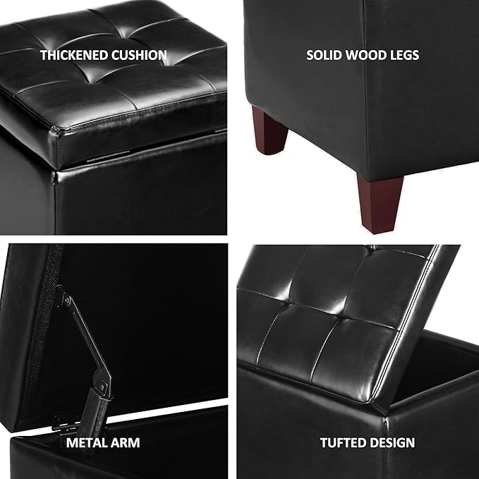 Adeco Storage Ottoman Foot Rest Stool, Leather Ottoman Footstool