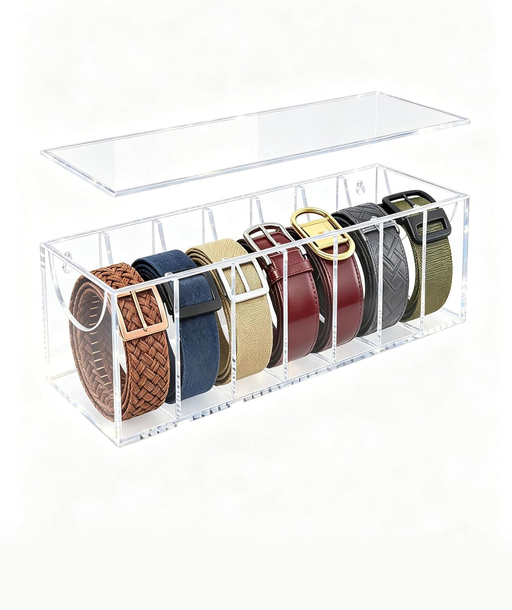 Belt Organizer, 7-Tier Acrylic with Dust Cover, for Closet, Clear