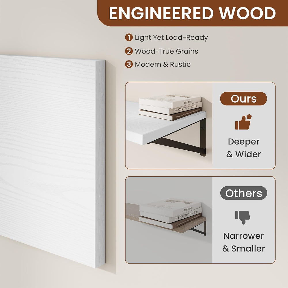 Deep Wall Shelves 24"W x 12"D Engineered Wood Floating Shelves for ...