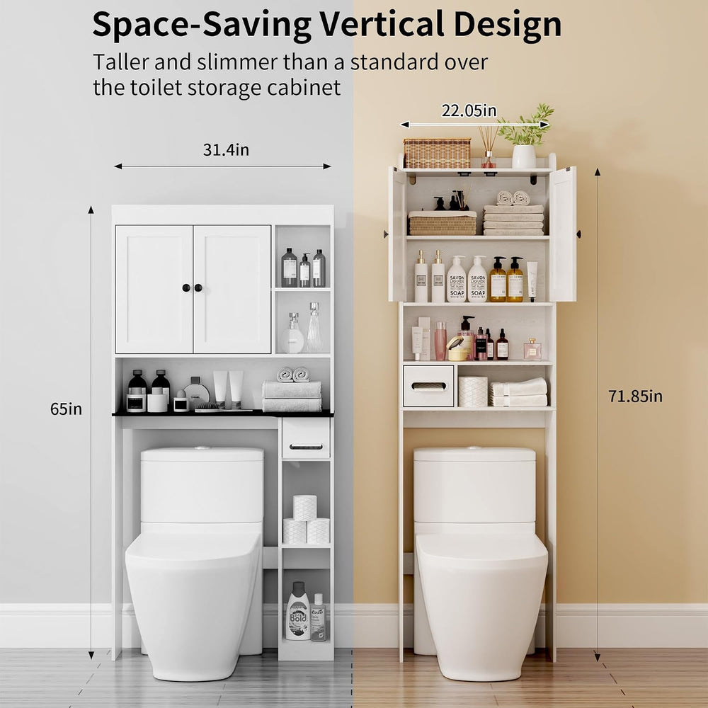 Over the Toilet Storage Cabinet, Tall Slim Bathroom Organizer with Doors, Adj...