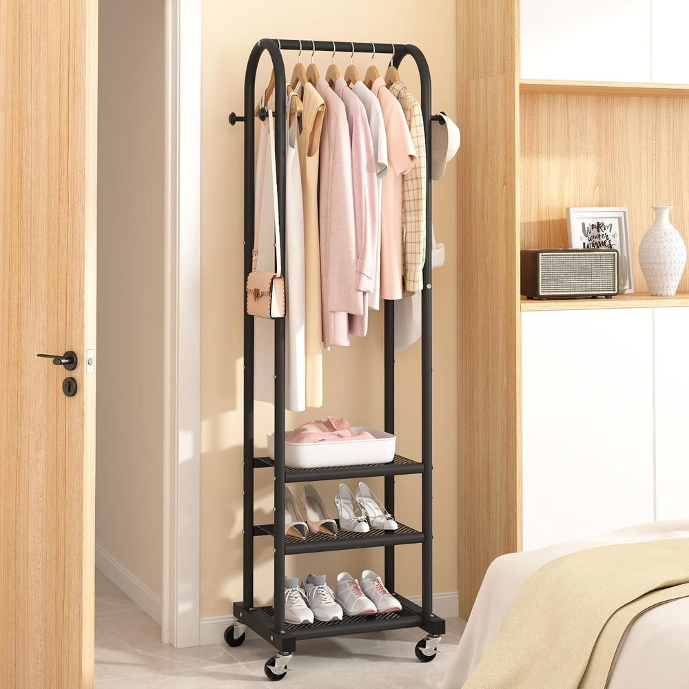 Portable Clothes Rack with Wheels, Space Saving Metal Clothing Rack