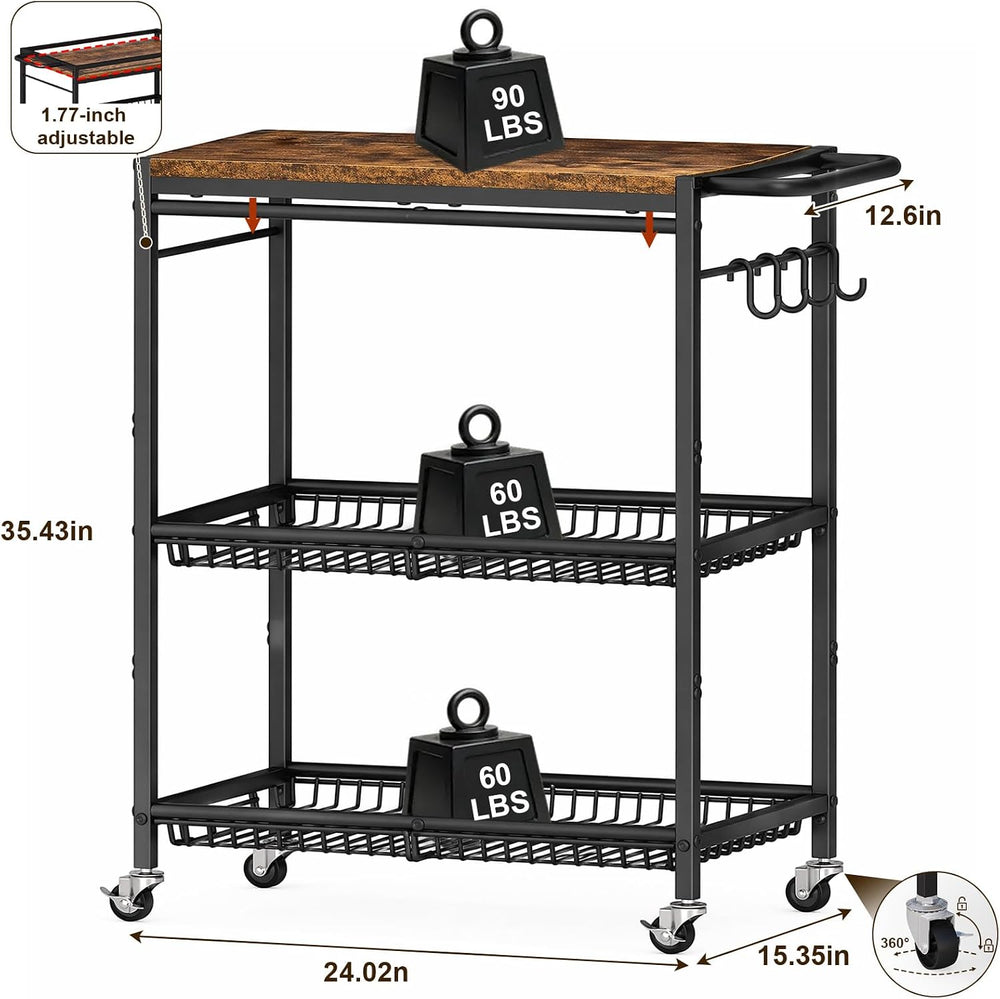 Microwave Kitchen Rolling Cart, 35.43" H Microwave Table Stand with Lock...