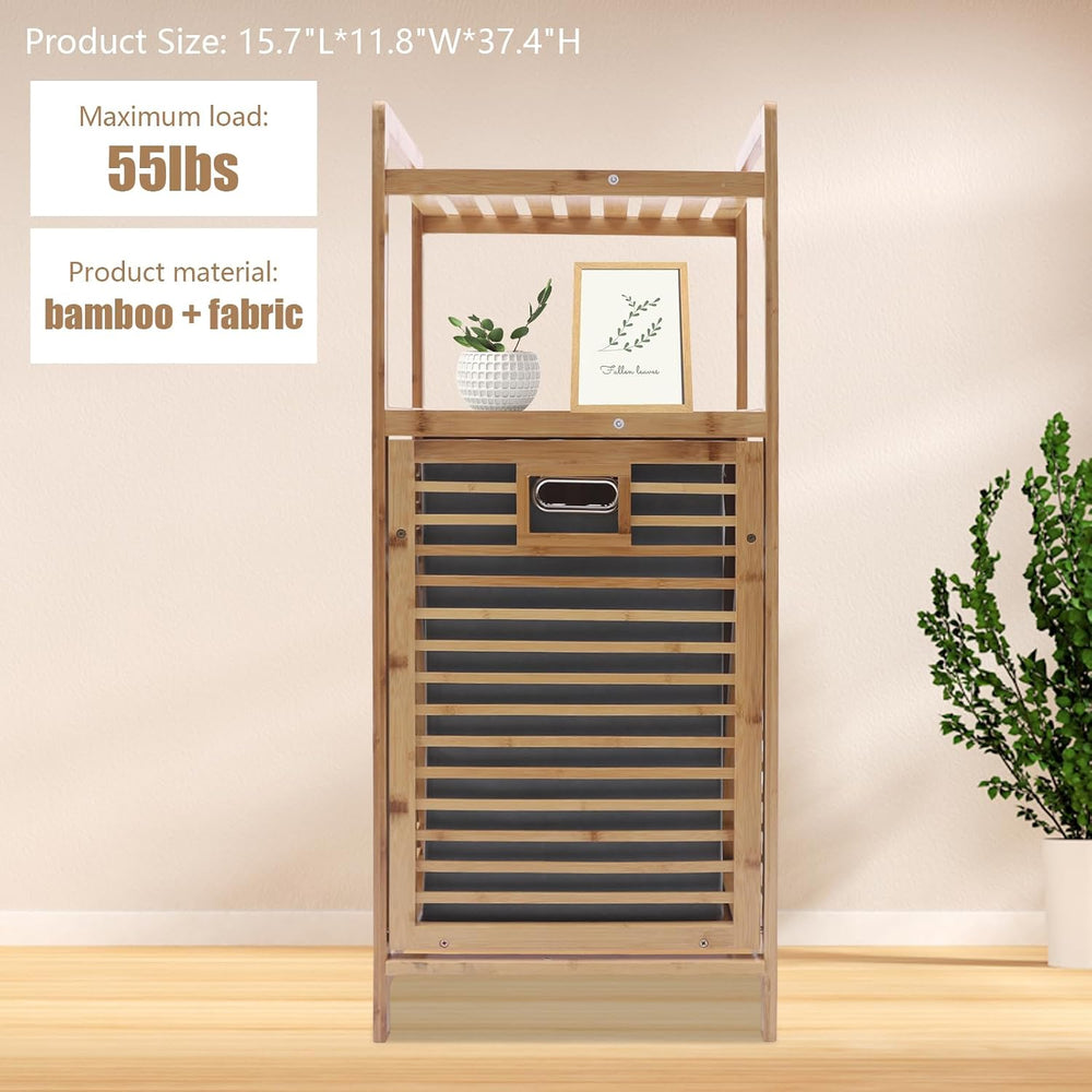 3-Tier Laundry Hamper with Shelf, Bamboo Tilt Out Laundry Hamper, Removable C...