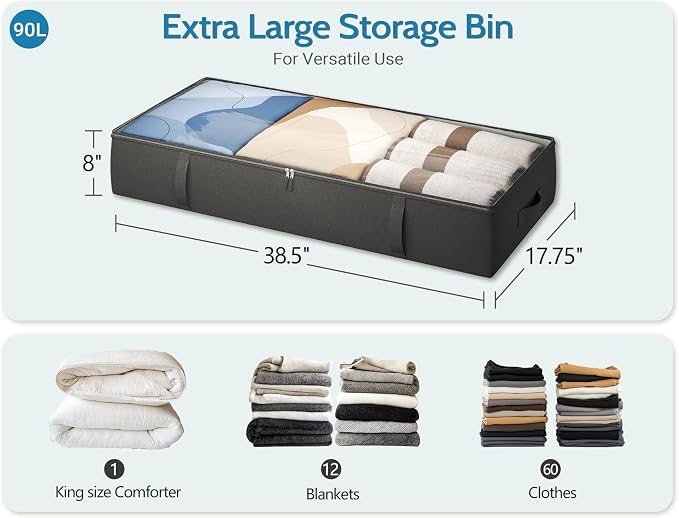2-Pack Under Bed Storage Containers, 8 Inches Tall Underbed Clothes Storage