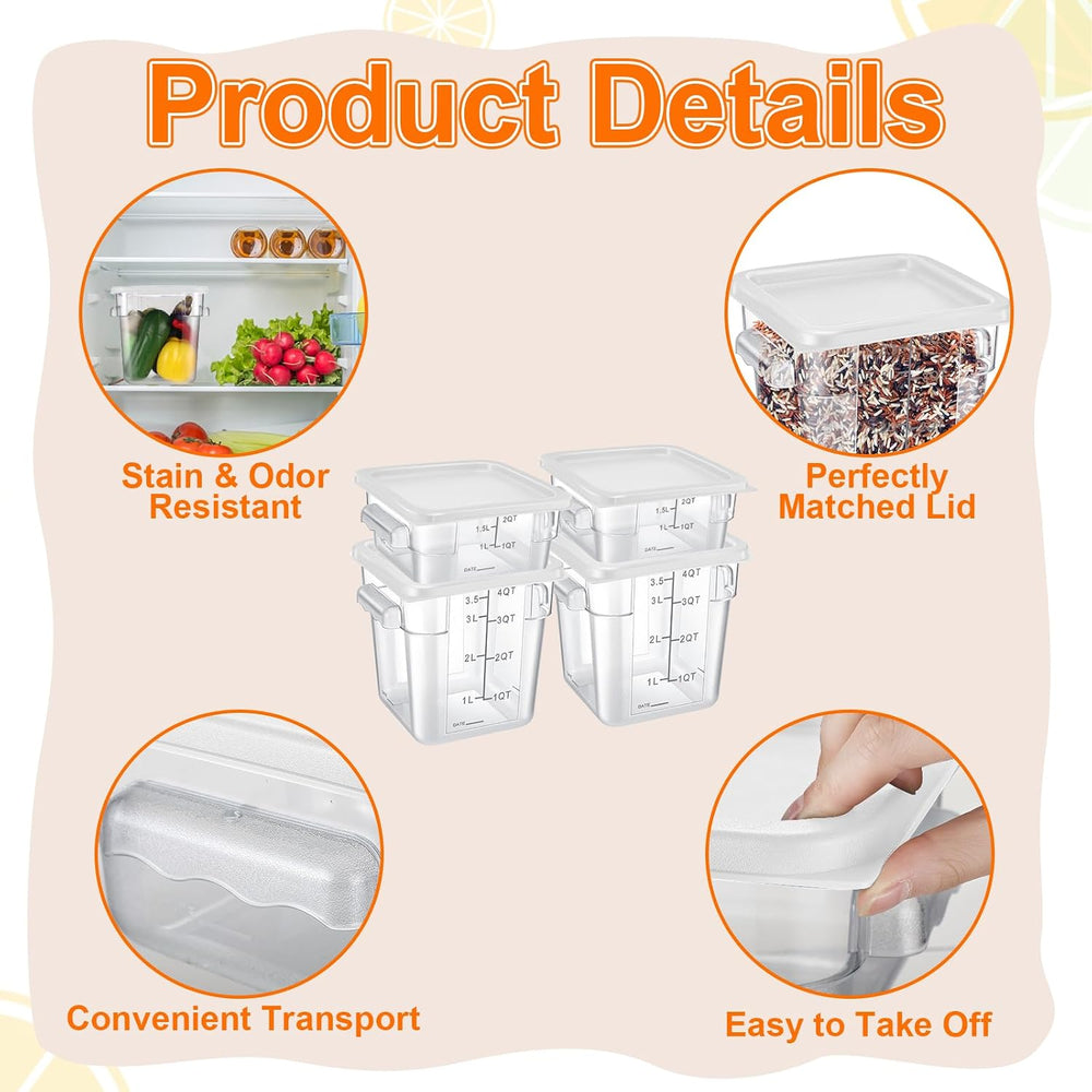 Suclain 8 Pcs Food Storage Container with Lids Set 2qt and 4qt Square Clear C...