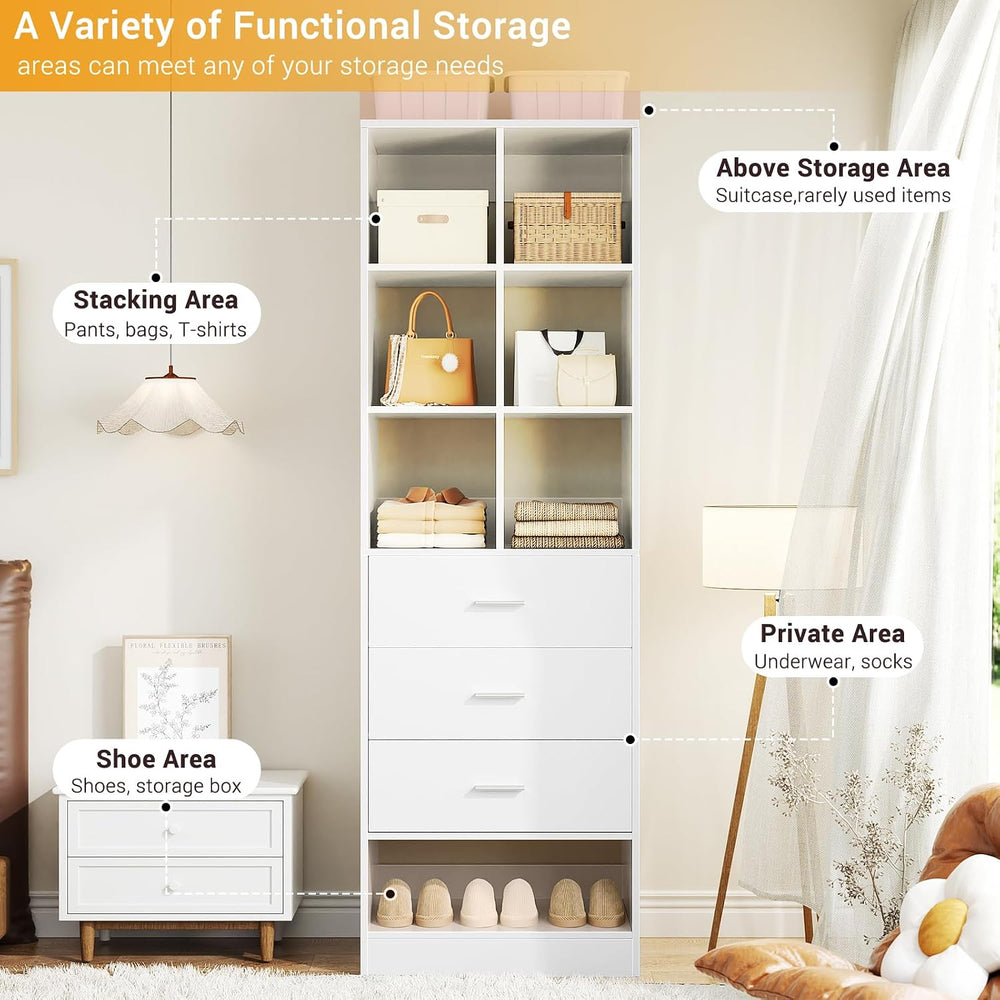 Closet System Organizer with 3 Drawers and Partition Storage, Freestanding Wa...