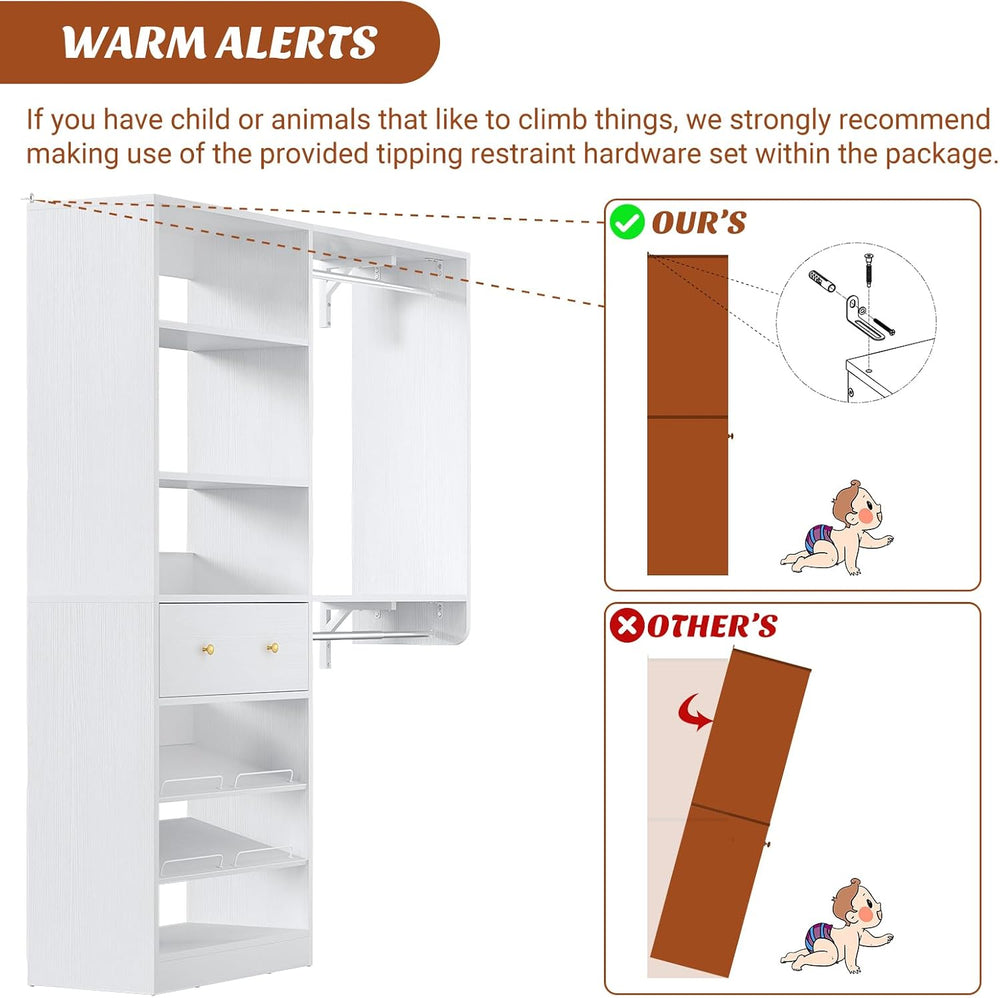 Closet System with Drawer - Reversible 5FT Wood Closet Organizer System with ...
