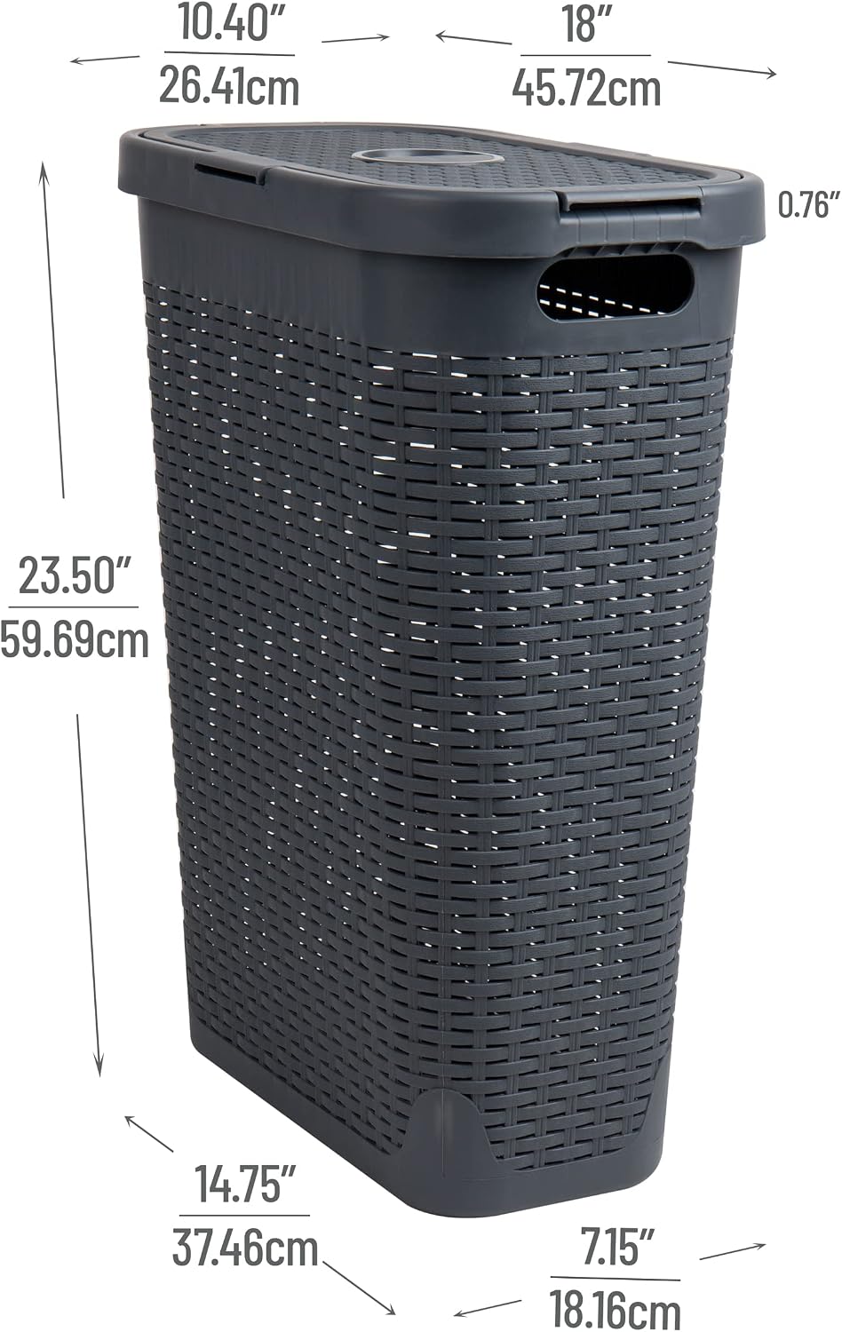 Mind Reader Slim Laundry Hamper with Lid, 40L Clothes Basket, Narrow Tapered ...
