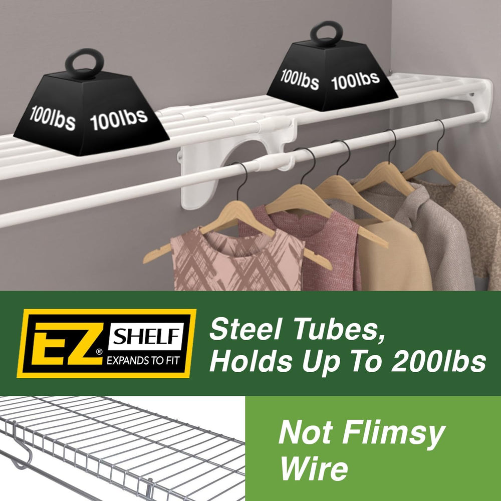 EZ SHELF - Closet Shelf with Hanging Rod - 29" to 49” Expandable, White,...