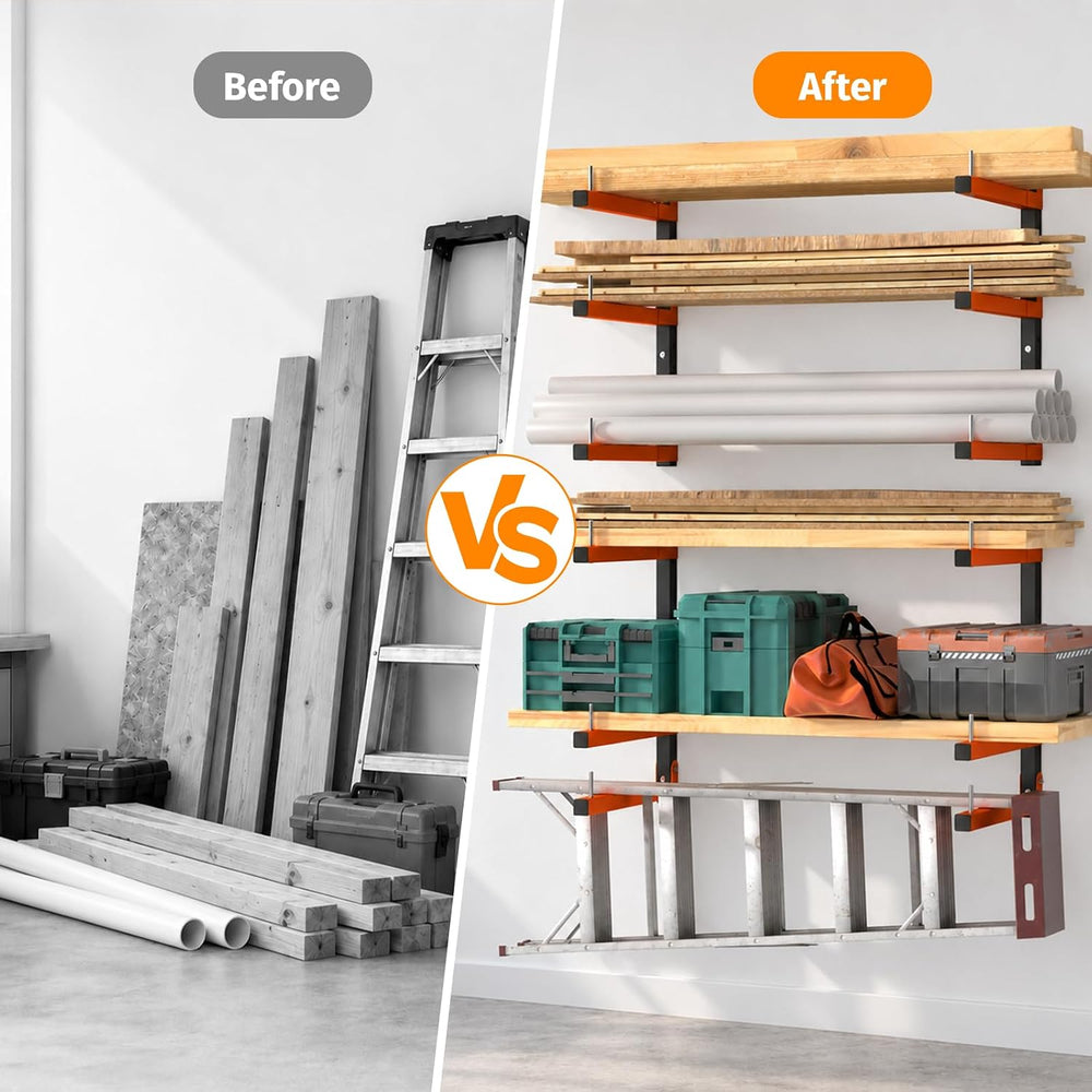2 Pack Lumber Storage Rack Wall Mount, 660LBS Heavy Duty Wood Rack- Orange